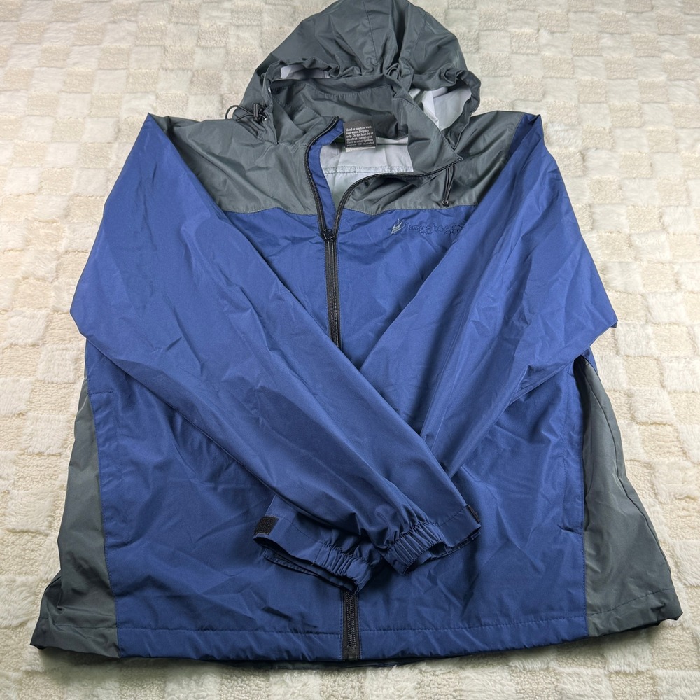 Frogg Toggs Mens Rain Jacket Blue Gray Full Zip Hooded Waterproof Coat S/M